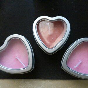 Heart shaped Tin w/lids -3 candles-soy wax scented candles   burns for 6-8 hrs